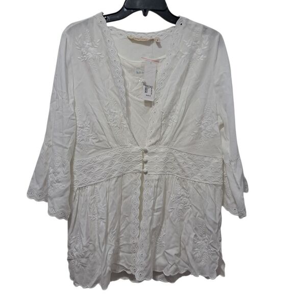 Soft Surroundings Icon Melissani Embroidered Boho Eyelet Tunic & Tank Med White - Picture 1 of 15